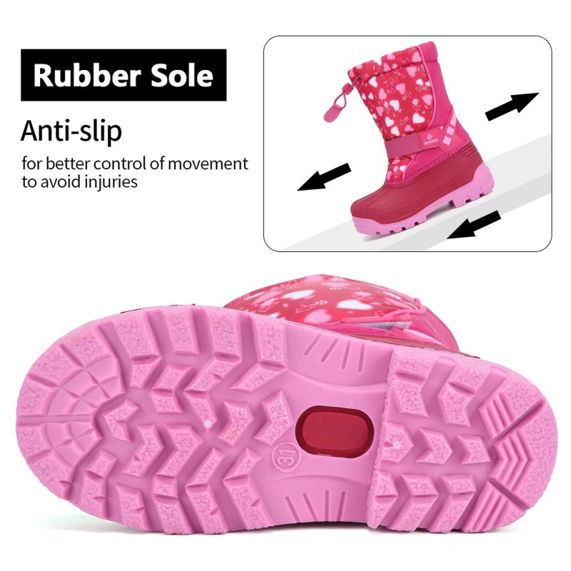 CIOR Kids Snow Boots for Boys Girls Toddler Winter Outdoor Boots Waterproof with Fur Lined(Toddler/Little Kids) Love Pink-25/26 - Image 4